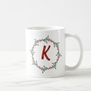 Elegant Floral Wreath Monogram Initial Christmas Kaffeetasse