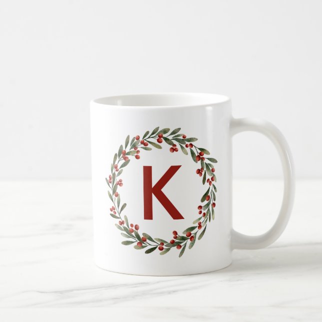 Elegant Floral Wreath Monogram Initial Christmas Kaffeetasse (Rechts)
