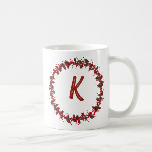 Elegant Floral Wreath Monogram Initial Christmas Kaffeetasse