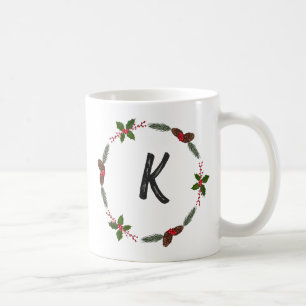 Elegant Floral Wreath Monogram Initial Christmas Kaffeetasse