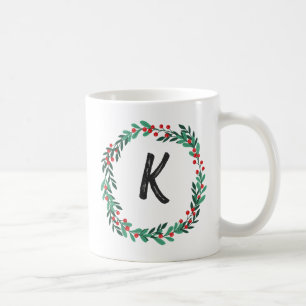 Elegant Floral Wreath Monogram Initial Christmas Kaffeetasse