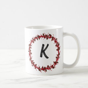 Elegant Floral Wreath Monogram Initial Christmas Kaffeetasse