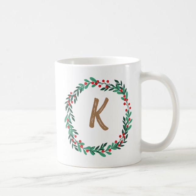 Elegant Floral Wreath Monogram Initial Christmas Kaffeetasse (Rechts)