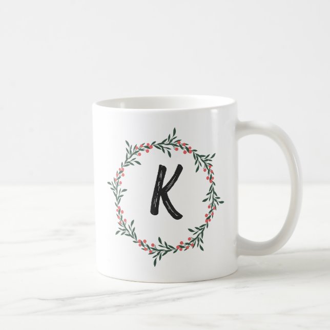 Elegant Floral Wreath Monogram Initial Christmas Kaffeetasse (Rechts)