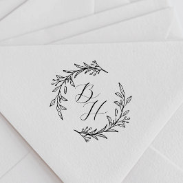 Elegant Floral Wreath Wedding Monogram Gummistempel