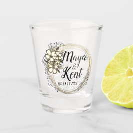 Elegant Floral Wreath Wedding Schnapsglas