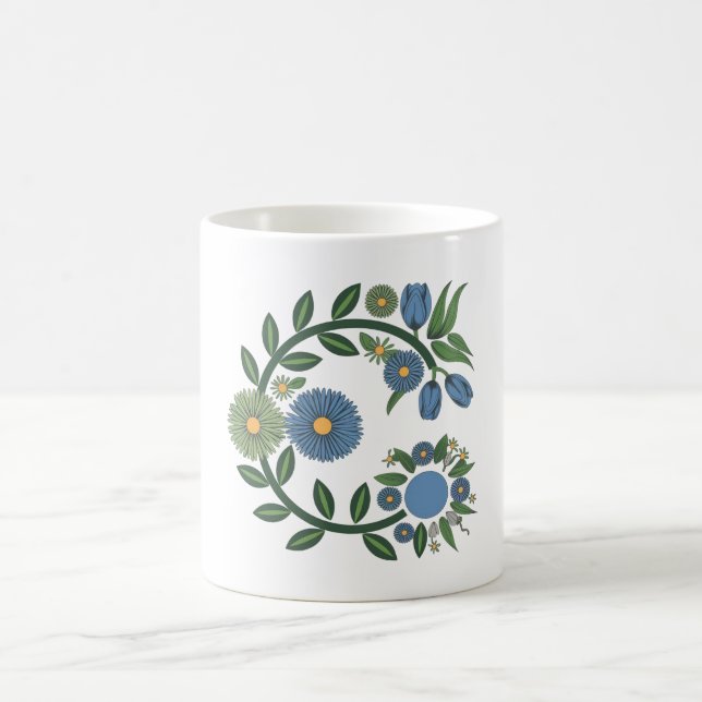 Elegant Floral Wreath Wird Blue & Green Botanical  Kaffeetasse (Mittel)