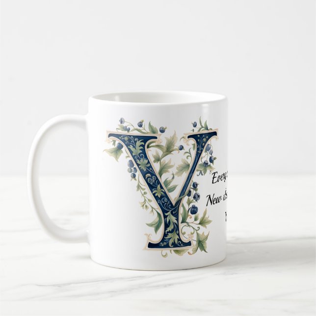 Elegant Floral Y Monogram Coffee Mug Kaffeetasse (Links)