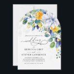 Elegant floral yellow blue wedding arched photo einladung<br><div class="desc">Create a striking and romantic first impression with this elegant floral yellow and blue watercolor arched photo wedding invitation. The graceful arched shape adds a modern yet timeless touch while showcasing your favorite engagement photo alongside delicate watercolor flowers, blue floral accents, and soft yellow blossoms inspired by a blooming botanical...</div>
