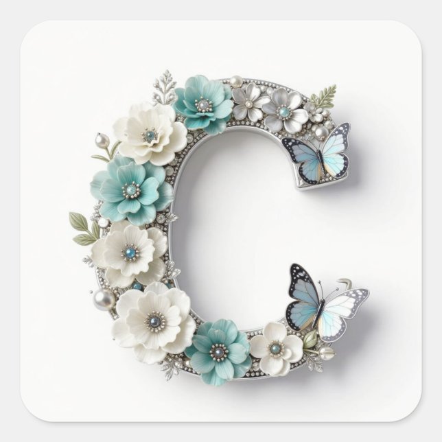 Elegant Floral Your Monogram C Paper Stickers (Vorderseite)