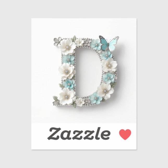 Elegant Floral Your Monogram D Vinyl Stickers Aufkleber (Blatt)