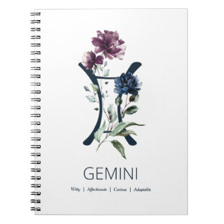 Elegant Floral Zodiac Star Sign Gemini Notizblock