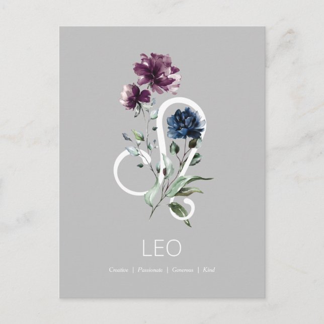 Elegant Floral Zodiac Star Sign Leo Postkarte (Vorderseite)