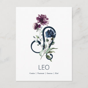 Elegant Floral Zodiac Star Sign Leo Postkarte