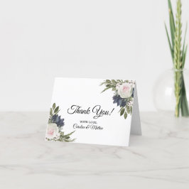 Elegant floralblau, rosa Hochzeit Dankeschön Karte