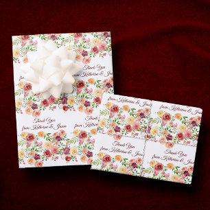 Elegant florale bordeauxrote Monogramm-Hochzeit Geschenkpapier Set