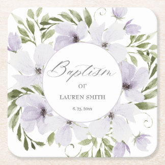 Elegant florale Taufe Christening Script Rechteckiger Pappuntersetzer