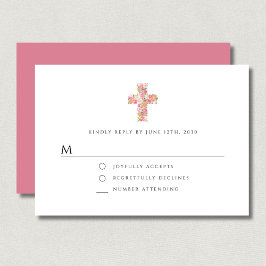 Elegant florenrosa Religiöse Cross Girl Taufe RSVP Karte