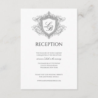 Elegant Flourish Crest Monogram Reception Card Begleitkarte