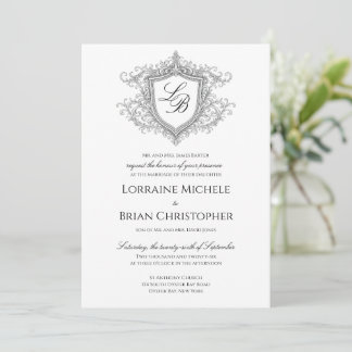 Elegant Flourish Crest Monogram Wedding Invitation Einladung