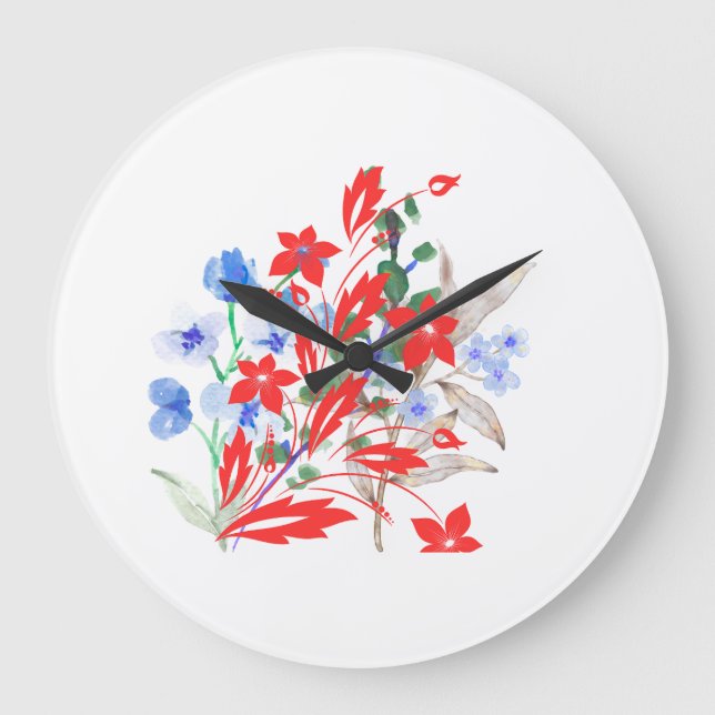 Elegant Flower and Leaves Artwork | Minimal  Große Wanduhr (Vorderseite)
