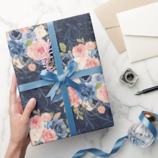 elegant flowers blue and pink geschenkpapier