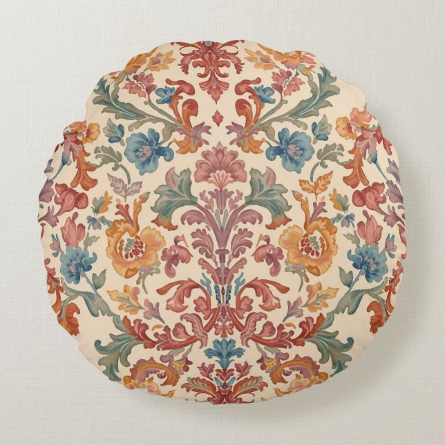 Elegant, Flowers Ornaments,Pink, Peach,Orange Blue Rundes Kissen (Vorderseite)