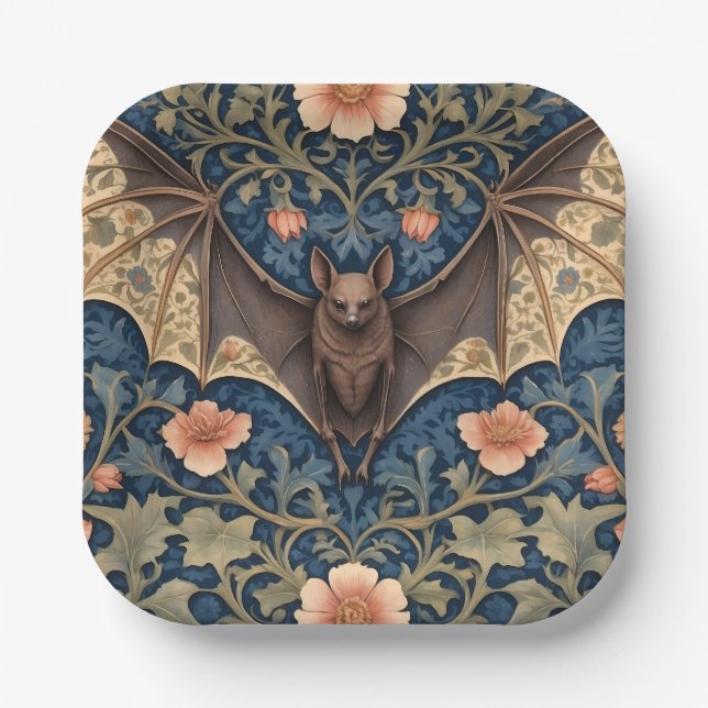 Elegant Flying Bat William Morris Inspiriert Pappteller (Vorderseite)