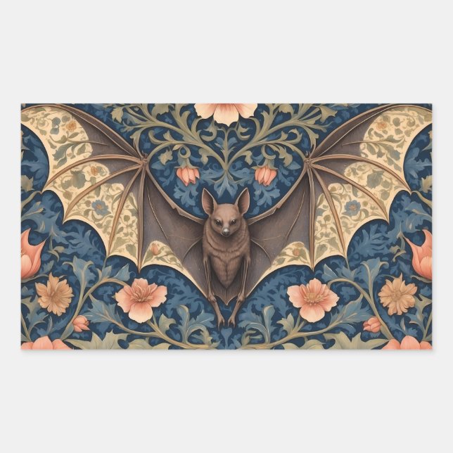 Elegant Flying Bat William Morris Inspiriert Rechteckiger Aufkleber (Vorderseite)