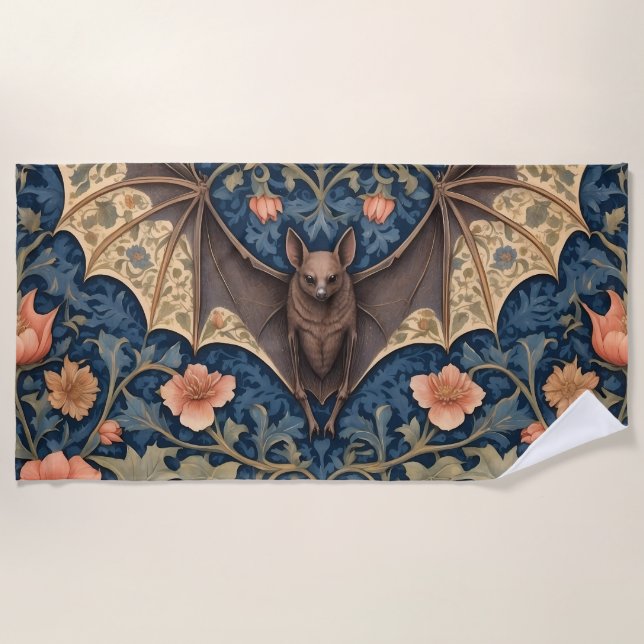 Elegant Flying Bat William Morris Inspiriert Strandtuch (Vorderseite)