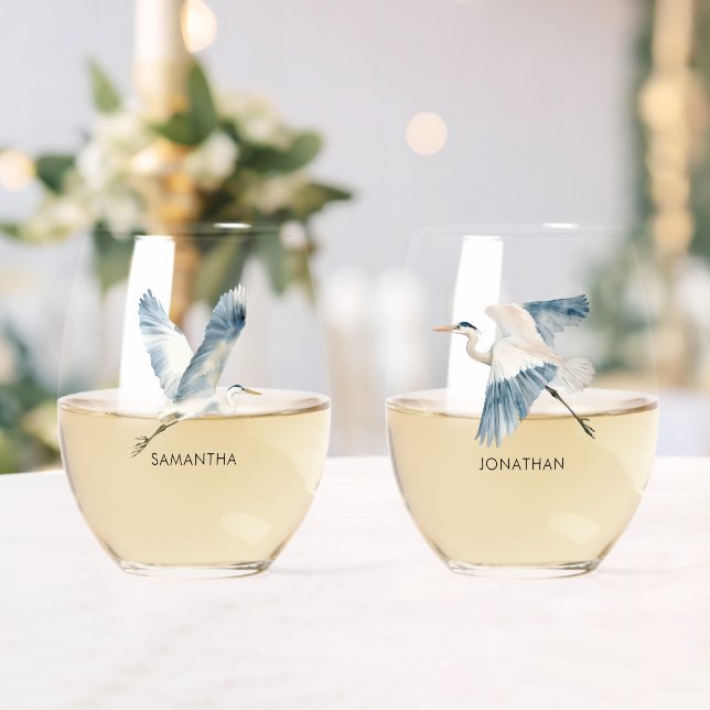 Elegant Flying Blue Herons Name Weinglas Ohne Stiel (Insitu (Hochzeit))