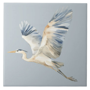 Elegant Flying Heron Dusty Blue Fliese