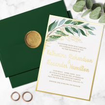 Elegant Foliage Botanical Gold Leaf Green Wedding 