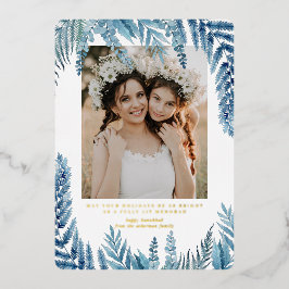 Elegant Foliage | Hanukkah Foto Collage Card Folien Feiertagskarte