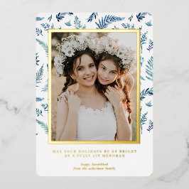 Elegant Foliage | Hanukkah Foto Collage Card Folien Feiertagskarte