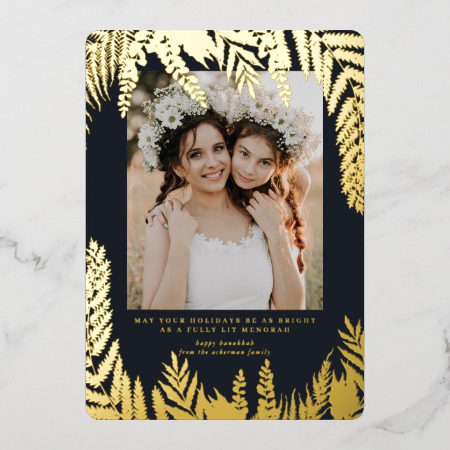 Elegant Foliage | Hanukkah Foto Collage Card Folieneinladung (Vorderseite)