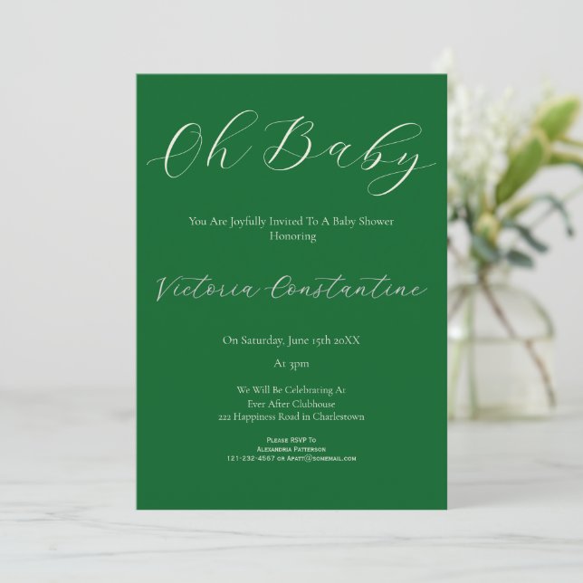 Elegant Forest Green Oh Baby Shower Invitation Einladung (Stehend Vorderseite)