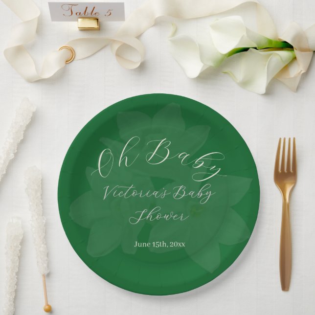 Elegant Forest & Sage Green "Oh Baby" Name Shower  Pappteller (Hochzeit)
