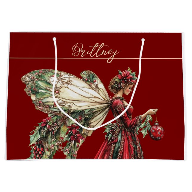 Elegant  Forestcore Christmas Fairy Große Geschenktüte (Vorderseite)