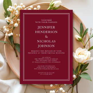 Elegant Formal Burgundy Virtual Wedding Einladung