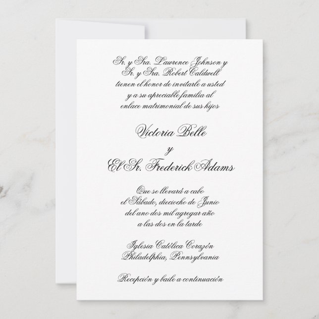 Elegant Formal Calligraphy Spanish Wedding Einladung (Vorderseite)