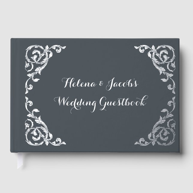 Elegant Formal Charcoal Gray Wedding Gästebuch (Vorderseite)