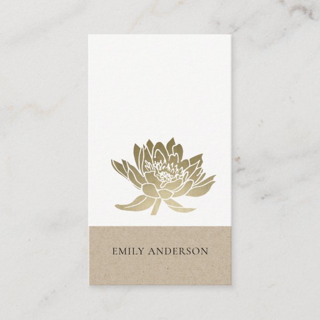 ELEGANT FORMAL KRAFT GLAM IMITATS GOLD LOTUS FLORA VISITENKARTE (Vorderseite)