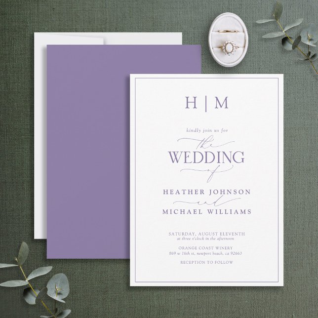 Elegant Formal Lilac Lavender Calligraphy Wedding Einladung (Von Creator hochgeladen)