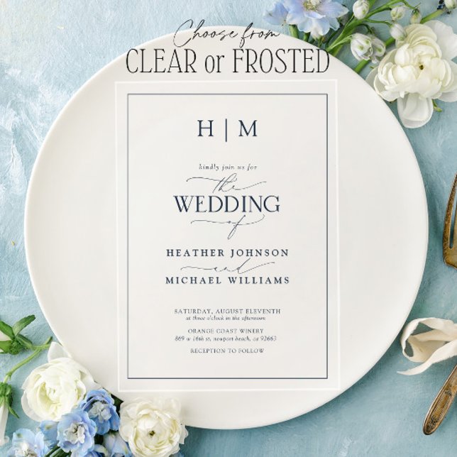 Elegant Formal Navy Blue Calligraphy Wedding Acryleinladungen (Von Creator hochgeladen)