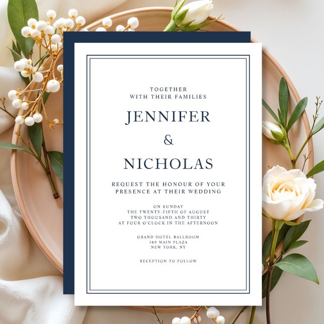 Elegant Formal Navy Blue Wedding Einladung (Elegant Formal Navy Blue Wedding Invitation)