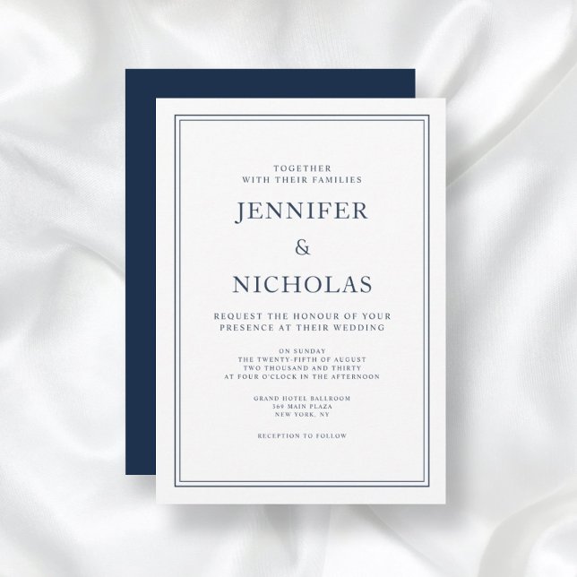 Elegant Formal Navy Blue Wedding Einladung (Front/Back Elegant Formal Navy Blue Wedding Invitation)