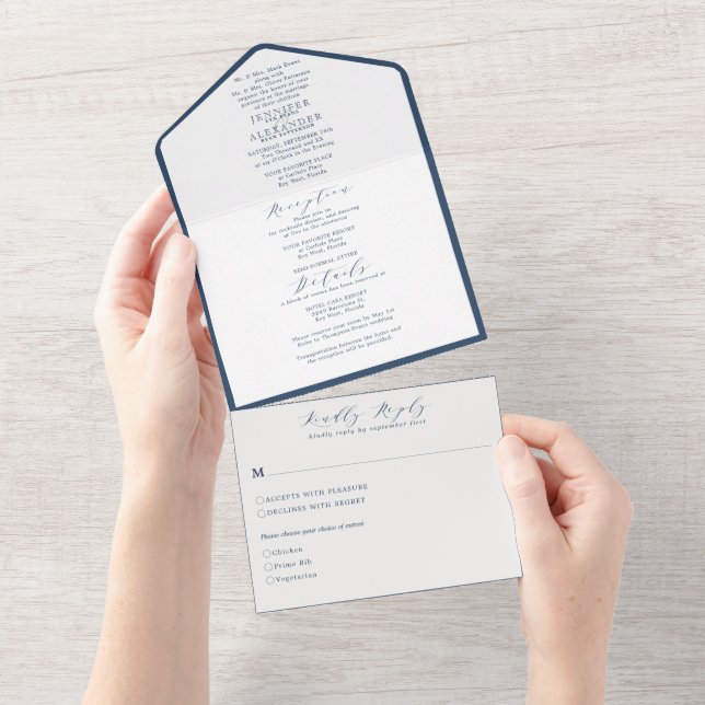 Elegant Formal Navy Simple Wedding All In One Einladung (Abreißtisch)