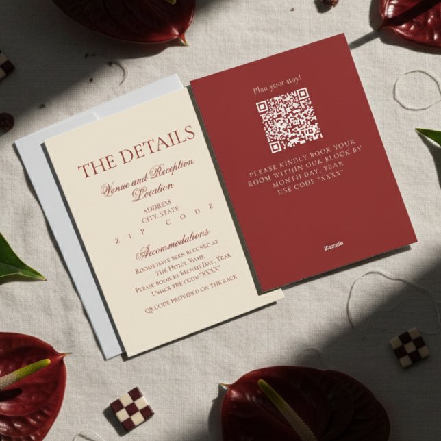Elegant Formal Old Money Bold Red Wedding Details Begleitkarte (Share essential information with elegance using this Elegant Formal Old Money Red Wedding Card!)