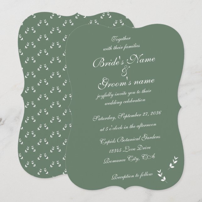 Elegant Formal Sage Olive Green Script Wedding Einladung (Vorne/Hinten)